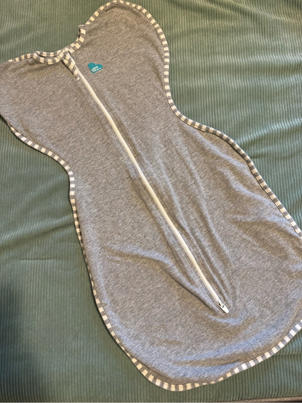 Love to Dream Grey Swaddle Onesie with Stripe Trim